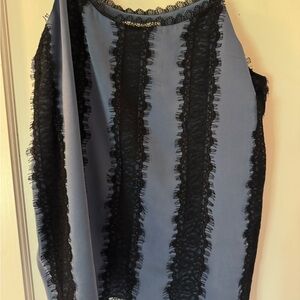 Alice + Olivia Blue Camisole Top  Black Lace. Size Medium, EUC